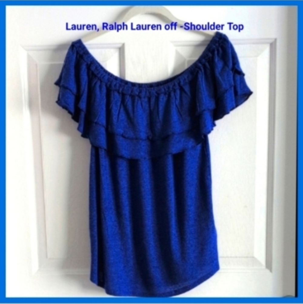 Ralph Lauren Off Shoulder Sleeveless Royal Blue Summer Top, Ruffle Top, Medium